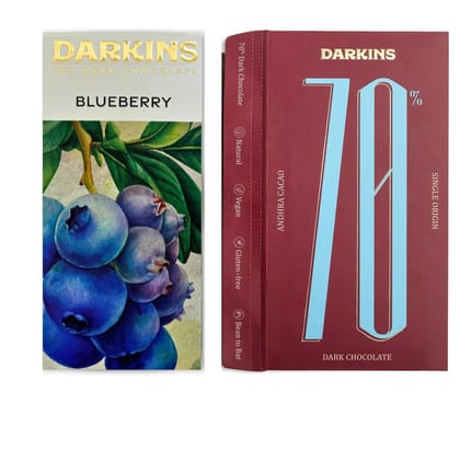 DARKINS Dark Chocolate | 70% Chocolate Blueberries | 70% Chocolate Single Origin | Gluten-free | Hand Crafted Chocolate | Unrefined Cane Sugar | Natural Chocolate Bar | Pack Of 2 DARKINS Dark Chocolate | 70% Chocolate Blueberries | 70% Chocolate Single Origin | Gluten-free | Hand Crafted Chocolate | Unrefined Cane Sugar | Natural Chocolate Bar | Pack Of 2