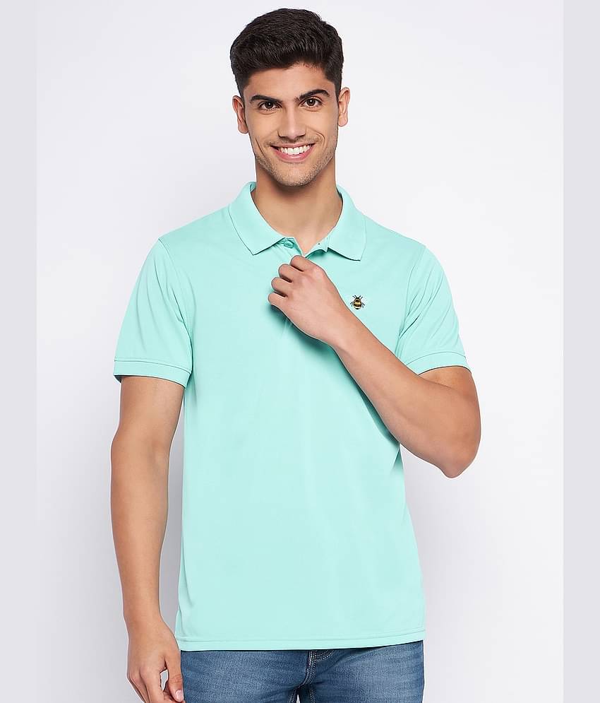 Auxamis Pack of 1 Cotton Blend Regular Fit Solid Half Sleeves Men's Polo T Shirt ( Aqua )