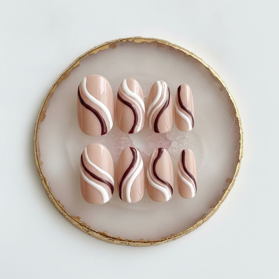 Nude Swirl Design Press-On Nail Set
