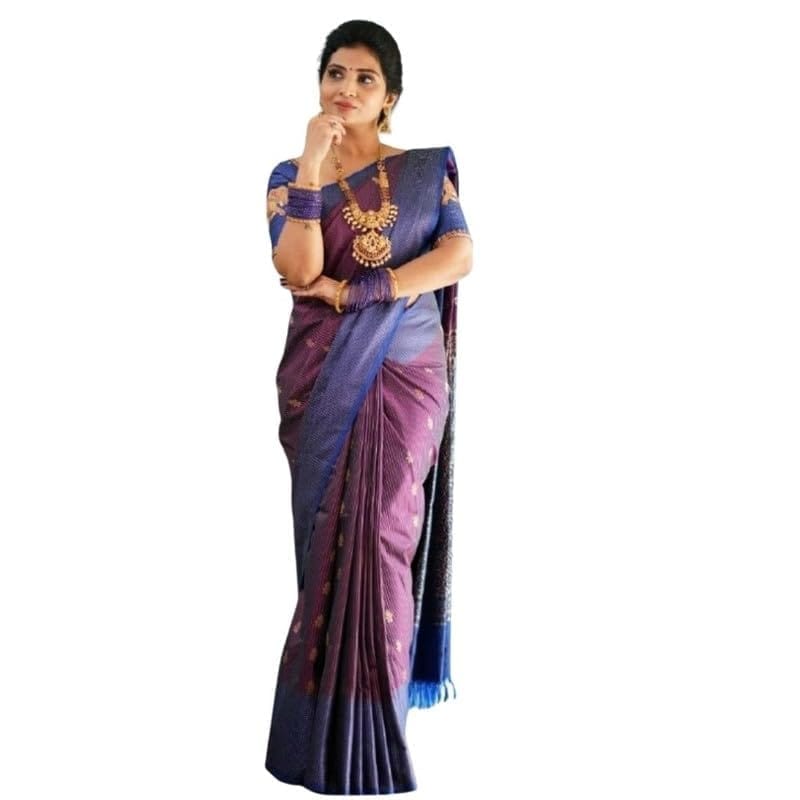 Women's Silk Printed Saree With Unstitched Blouse 5.5Mtr (Purple)-PID60272