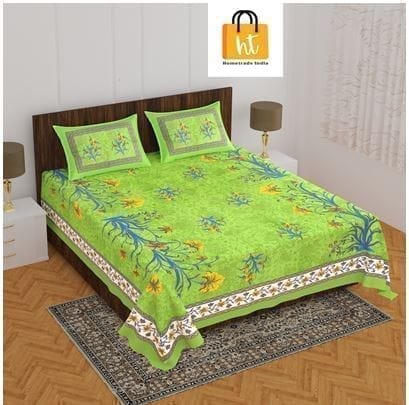 3001-Hometrade India-Standard King Size (90*108 Inches) Double Bedsheet With 2 Pillow Cover-RJ-14-Jaipur lining-3784