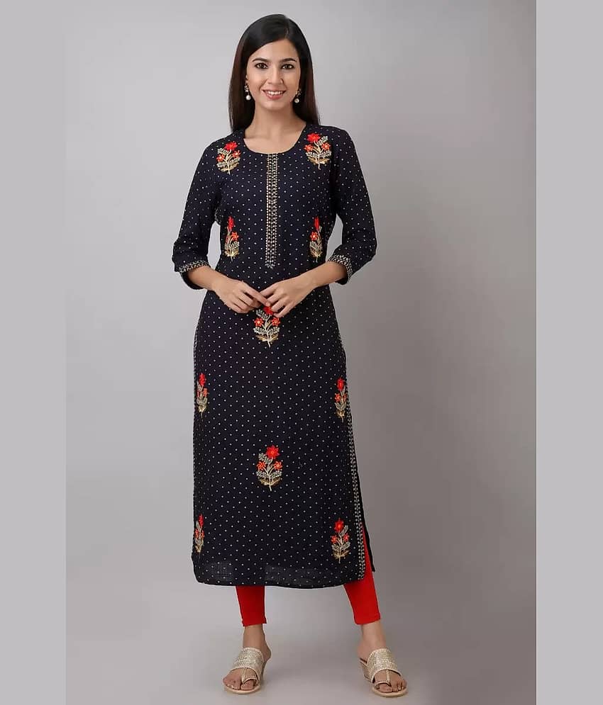 FABRR Rayon Printed Straight Women's Kurti - Navy Blue ( Pack of 1 )