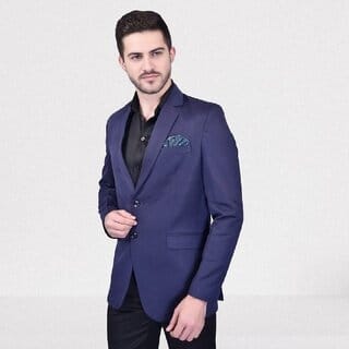 PrintCultr Men Solid Tuxedo Style Formal Blazer (Blue)