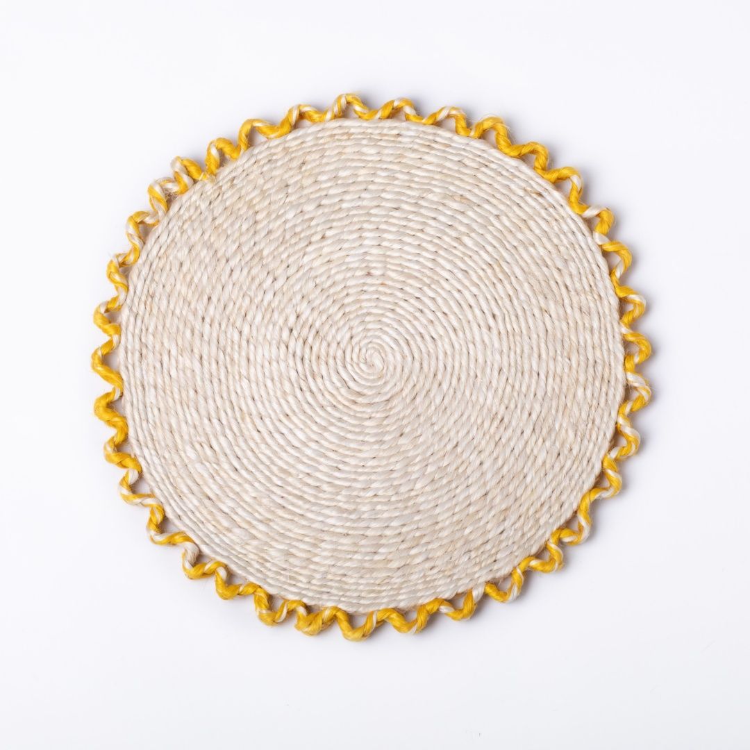 Crimson-Edged Jute Tabletop Collection- L
