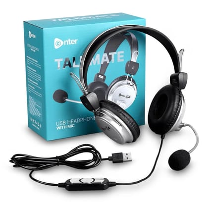 EnterGo USB HEADPHONE WITH MIC TALKMATE Wired  (BLACK+SILVER, On the Ear)