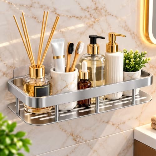 JIALTO Aluminium Bathroom Shelf for Wall, Self Adhesive Multipurpose Wall Mounted Organizer, No Drill
