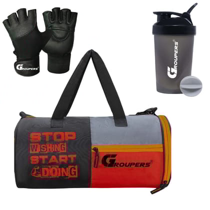 GROUPERS Duffel Bag l Gym Bags l Gym Gloves l Gym Shaker Bottle-400 ML GROUPERS Duffel Bag l Gym Bags l Gym Gloves l Gym Shaker Bottle-400 ML
