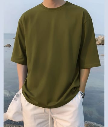 AUSK Men Cotton Blend Oversized Fit Solid T-Shirt ( Green )
