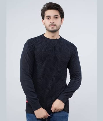 FEVERFEW Cotton Blend Round Neck Men's Full Sleeves Pullover Sweater - Navy Blue ( Pack of 1 )