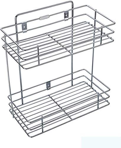 Stainless Steel 2-Tier Wall Mounted Storage Basket Rack, Chrome Finish,Kitchen and Bathroom Stainless Steel 2
