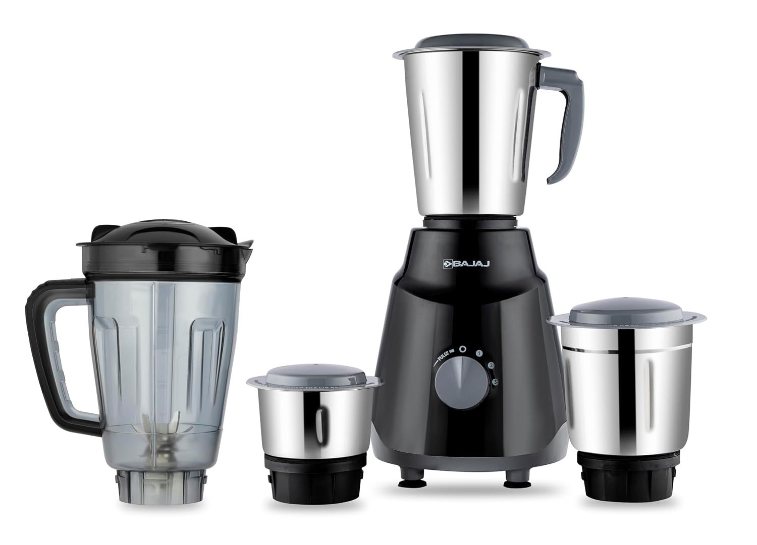 Bajaj Rex Ninja Series 4 Jar 500W Mixer Grinder | DuraCut Blades | 2-In-1 Function Blade In Dry Jar | 2 Yrs Warranty Black/Grey Bajaj Rex Ninja Series 4 Jar 500W Mixer Grinder | DuraCut Blades | 2-In-1 Function Blade In Dry Jar | 2 Yrs Warranty Black/Gre