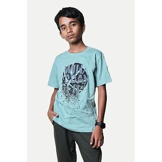 Radprix Boys Typography, Printed Pure Cotton T Shirt (Light Blue, Pack Of 1)