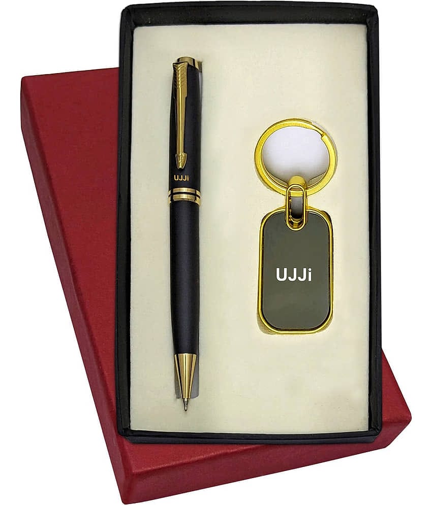 UJJi Brass Body Black Colour Pen & Metal Keychain