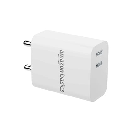 Amazon Basics 12W Dual Port Fast Charger | 12W Max Output | Universal Compatibility | Includes 1 m Micro USB Cable | Travel Friendly