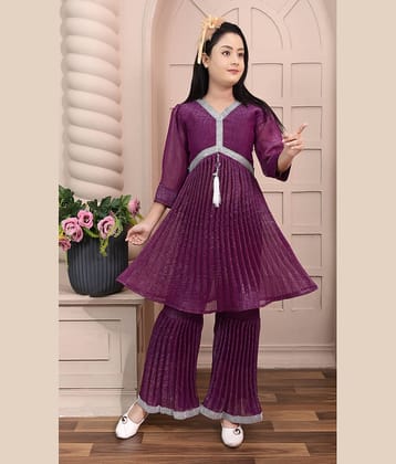 NEWSIFA Pack of 1 Girls Cotton Blend T-shirts & Palazzo ( Purple )