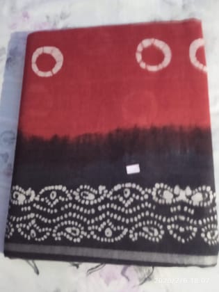 Red and Black Tie-Dye Cotton Saree | Traditional Bandhni Print | Ethnic Casual