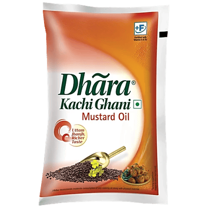 Dhara Kachi Ghani Mustard Oil, 1 L Pouch