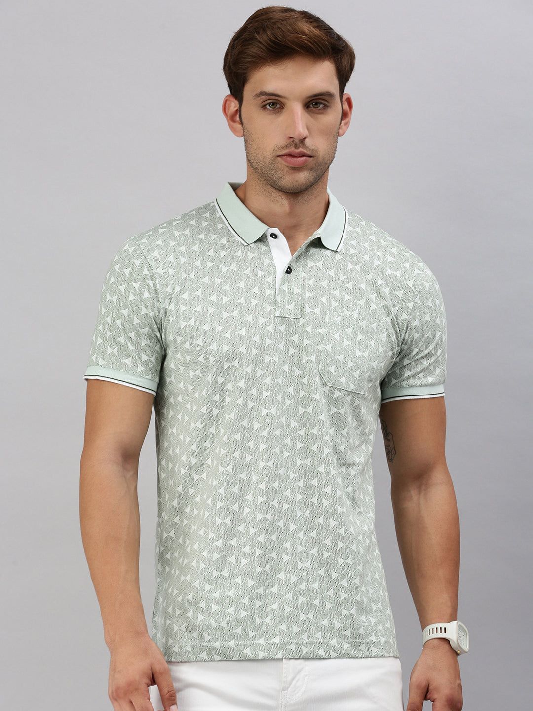 Classic Polo Men's Printed Lt.Green Cotton Slim Fit Half Sleeve T-Shirt | BELLO - 290 B SF P