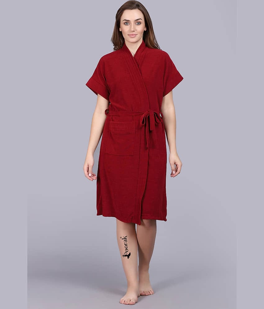 Poorak Maroon Free Size Bathrobe ( Pack of 1 )