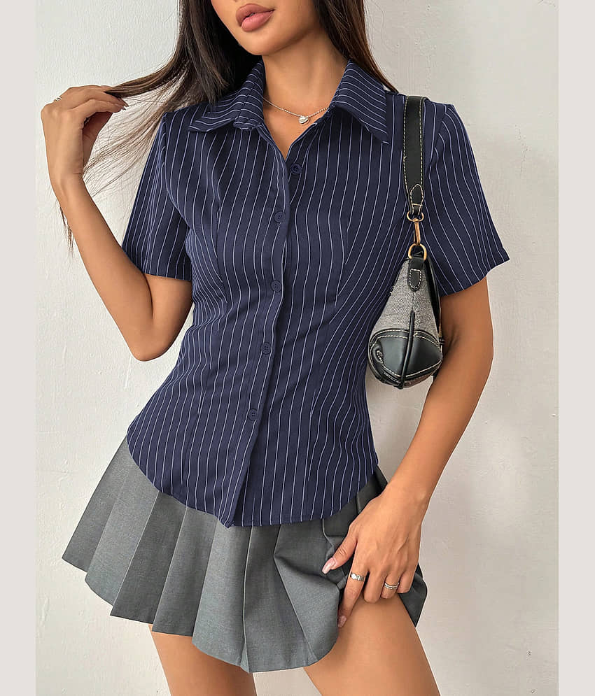 Aahwan Women Striped Polyester Shirt ( Brown )
