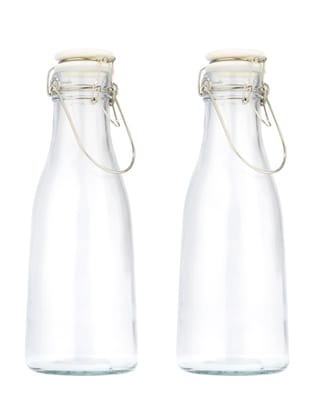 NATURALLY YOURS 1000 ml Wide Mouth Glass Bottle with Ceramic Lid | Airtight Storage - Set of 2