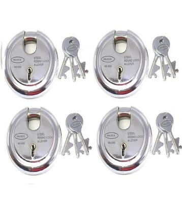 OJASS Steel High Quality Primium Range Lock 6 Levers 65 mm Heavy Duty Padlock , Sutter Lock, Round Lock Long Life Durable with 3 Keys for Main Gate, Office Door, Shop Shutter, Pack of 4 pcs (RPLN65)
