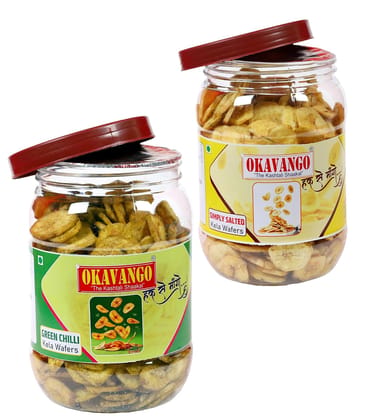 Banana Chips Green Chilli and Simply Salted Flavours, 300g, Pack of 2