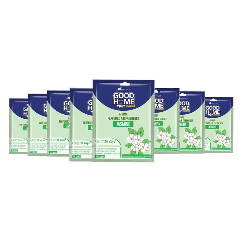 Good Home Aroma Perfumed Air Freshener Jasmine Fragrance | For Bathroom, Car & Wardrobe | Lasts Up to 30 days | Pack of 8 (80g)