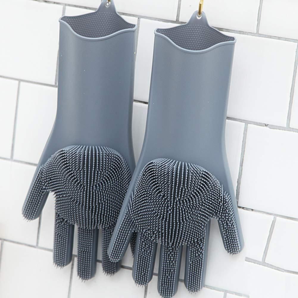 Silicone Dishwashing Gloves with Scrubber – Heat Resistant Cleaning Gloves for Kitchen, Dish Washing & Pet Grooming (Reusable Multi-Purpose Gloves)