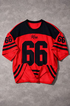 Mens Printed Half Sleeve T-Shirt | Red & Black Sports Style