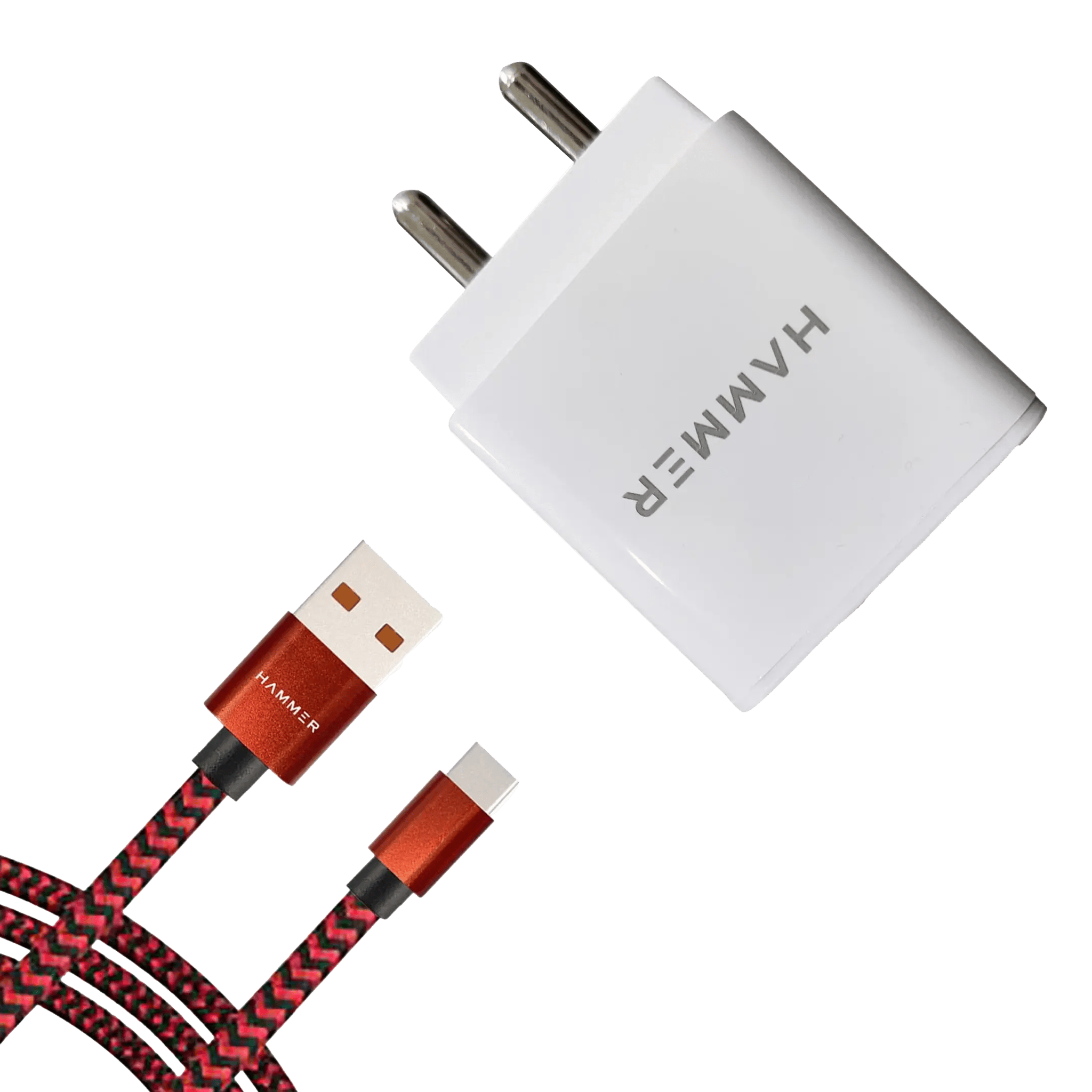 Hammer 15W USB Charger Adapter with 1 Meter Type C Cable 2 USB Ports for Mobile Phone