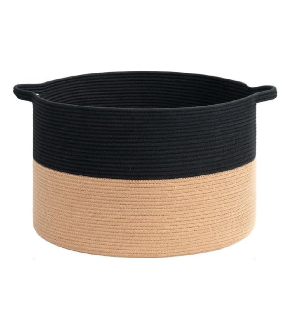 Generic Cotton Pack Of_1 16x14 Inch Storage Basket For Clothes With Out Lid (Black-Beige)-PID66402