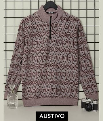 AUSTIVO Cotton Blend High Neck Men's Full Sleeves Cardigan Sweater - Brown ( Pack of 1 )