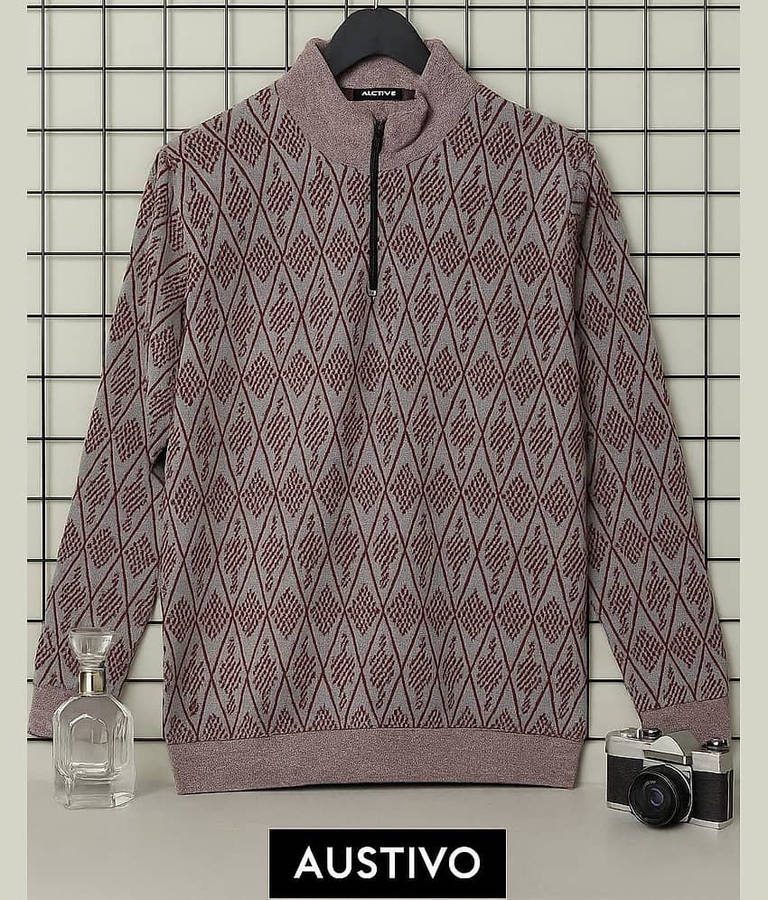 AUSTIVO Cotton Blend High Neck Men's Full Sleeves Cardigan Sweater - Brown ( Pack of 1 )