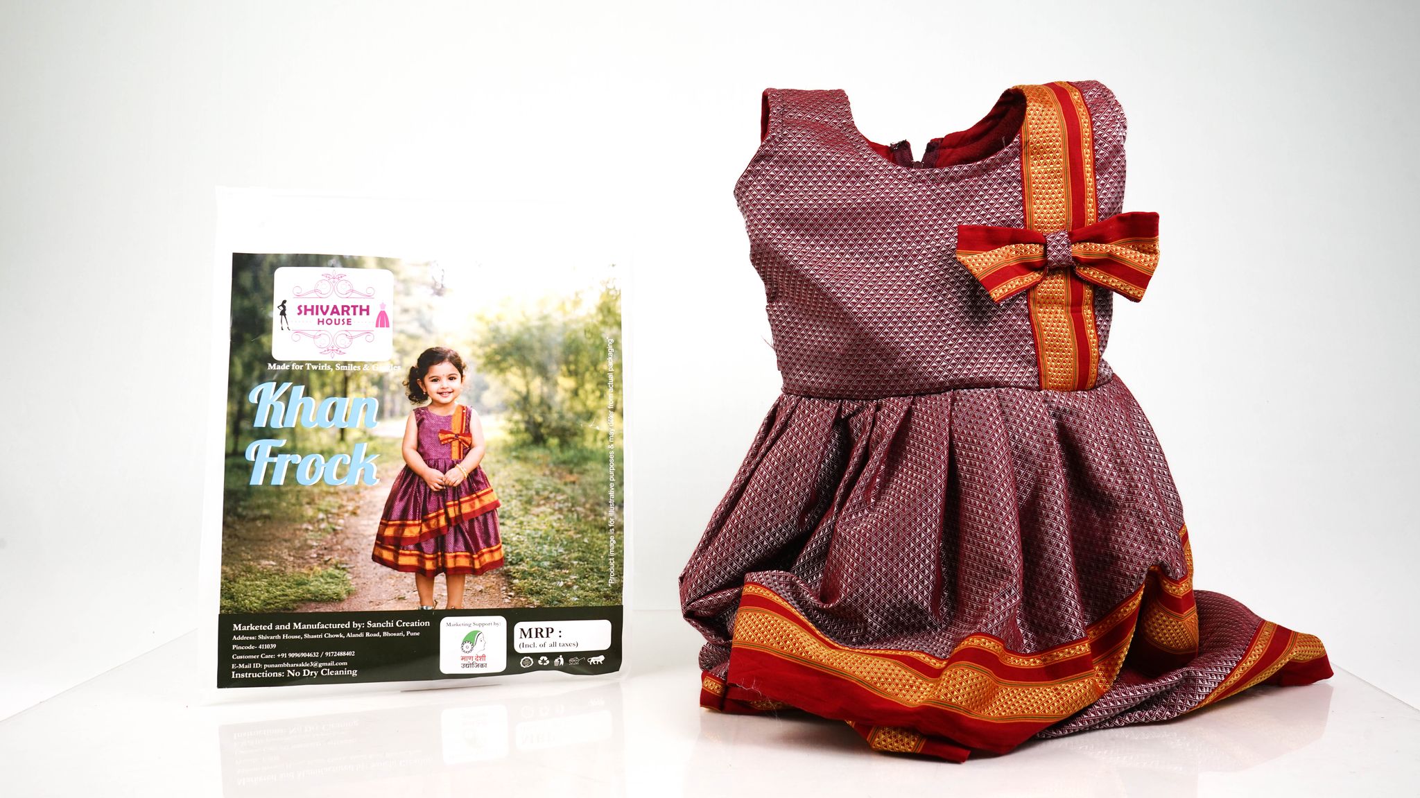 Handcrafted Khan Fabric Frock | Traditional Maharashtrian Dress for Girls