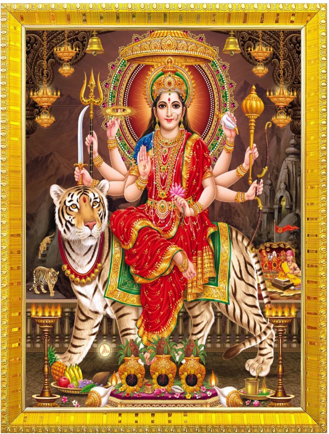 NOKKES Sherawali maa veshno maa durga maa photo Golden 5X7 Inch Photo Frame_AQW13