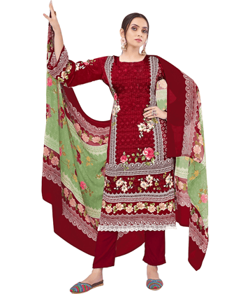 Tendisha Unstitched Crepe Printed Dress Material - Red ( Pack of 1 )