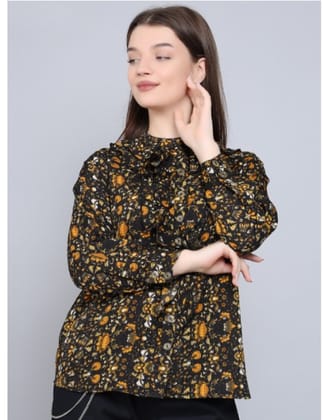 Printed Sleeveless Waist Tie-Ups Shirt Style Top