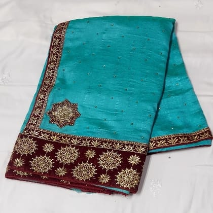 Beautiful ? Dark Sky Blue Saree With Blouse