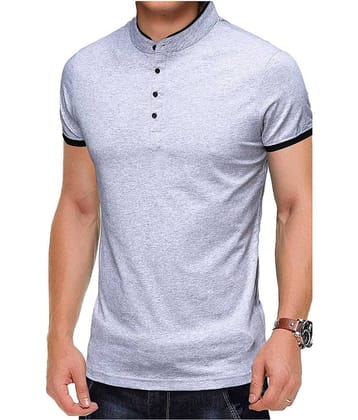 Alexender Cotton Regular Fit Solid Half Sleeves Men's Mandarin Collar T-Shirt - Grey ( Pack of 1 )