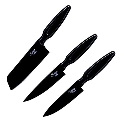 LA'FORTE Black Knife Set 3 Pieces Sharp Cooking Knife Set with Cleaver