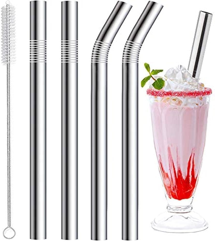 BREEPREE Stainless Steel Reusable Drinking Straws with Cleaning Brush Pack of 1  