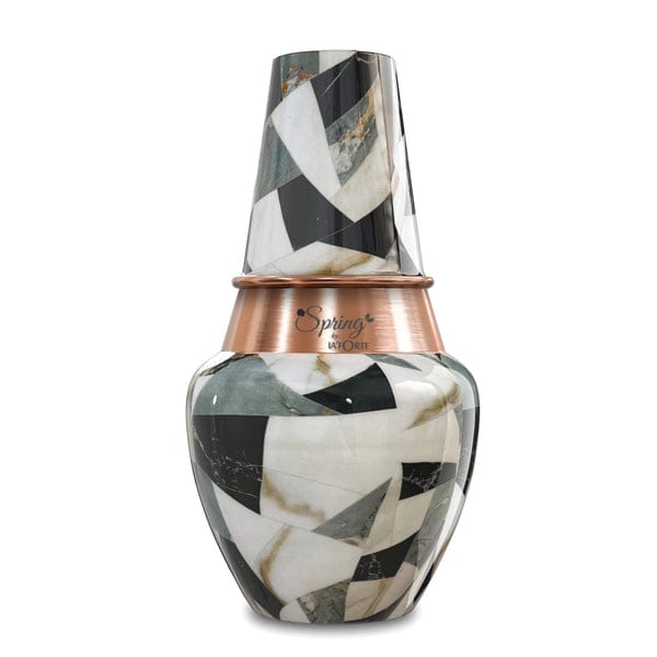 LA'FORTE Venus Jar Pure Copper Pitcher and Bedside Carafe, Lid can be Used as Drinking Glass (1.4 Ltr) (Marble)