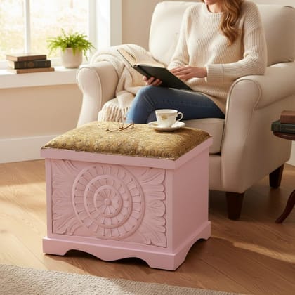 PREET GALLERY Wooden Vintage Elegance Heritage Glory Trunk Box, Regal Chest Trunk Box Blanket storage with cultural Coastal Seagull Design, (cushion fitting) | Nursery & Playroom Organizer