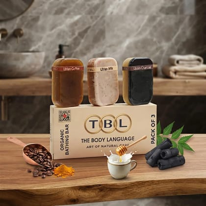 The Body Language Art of Natural Care Ubtan Bathing Bars  Tan Removal, Exfoliating & Nourishing Soap Combo for Men & Women (Pack of 3)