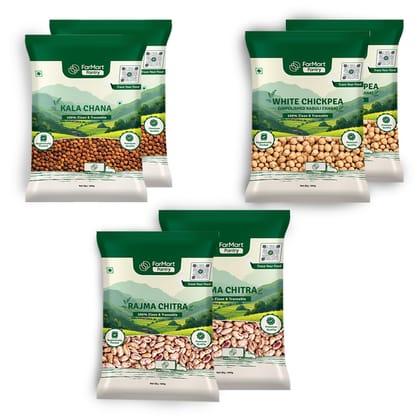 FarMart Pantry SuperPulse Protein Power Pack: White Chickpeas, Kala Chana & Rajma Chitra Combo | Pack of 2 Each (500 Gm X 6 Packs) | Ideal for Protein-Rich, Healthy Meals FarMart Pantry SuperPulse Protein Power Pack: White Chickpeas, Kala Chana & Rajma Chitra Combo | Pack of 2 Each (500 Gm X 6 Packs) | Ideal for Protein-Rich, Healthy Meals