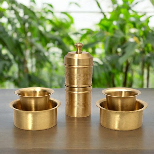 Brass Tumbler- Dabara set with coffee filter (2 Dabara set and 1 coffee filter)