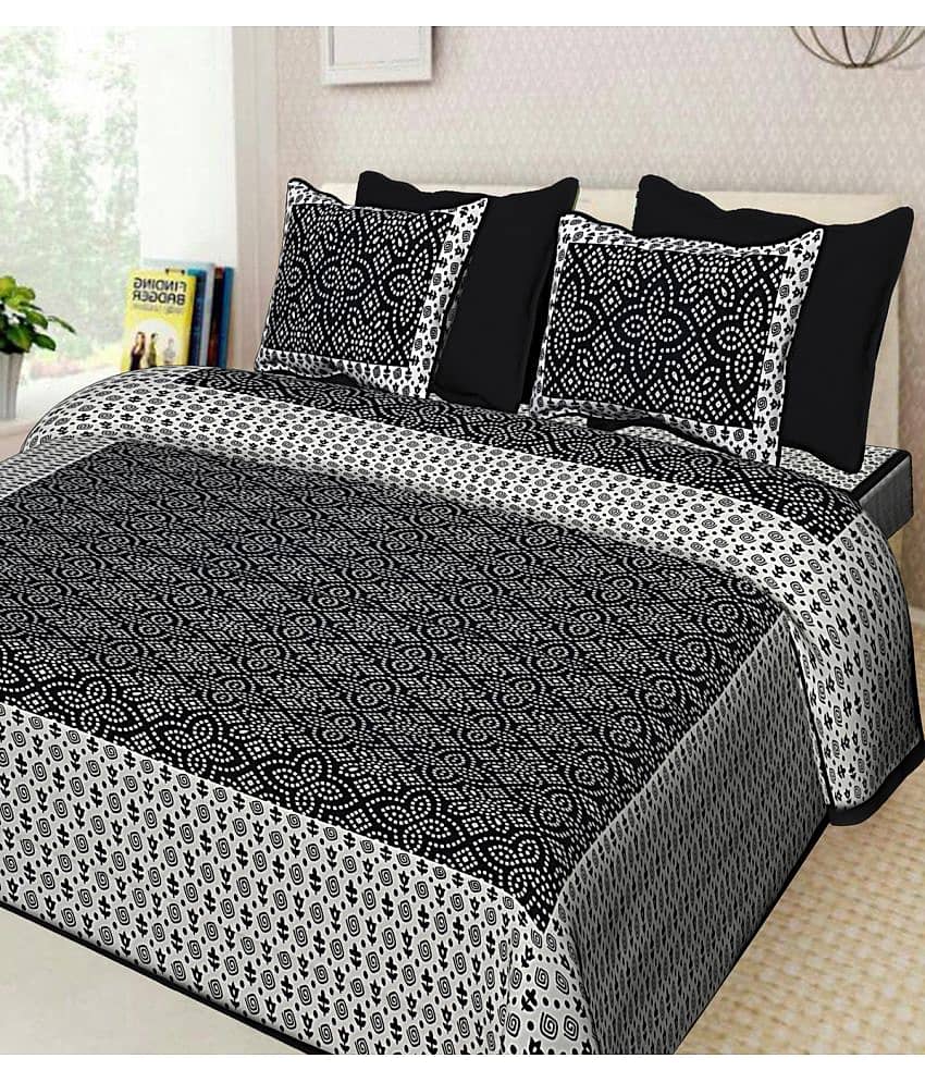 Poorak Cotton 1 Double Bedsheet with 2 Pillow Covers ( Black )