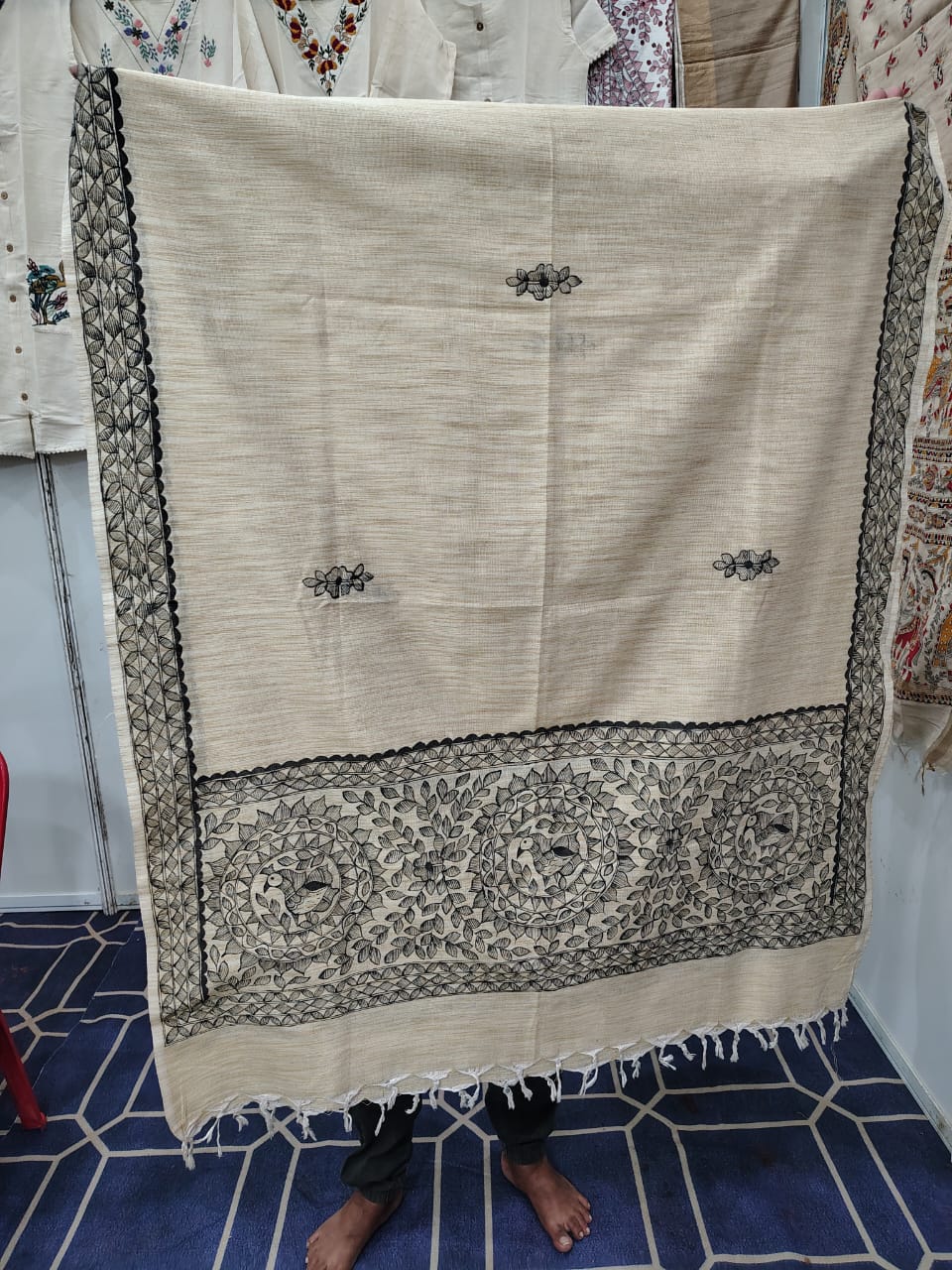 Khadi Cotton Dupatta with Mithila Hand Painting
