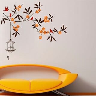 Homeberry Flying Bird with Cage and Dream Girl Large Self Adhesive Sticker (Pack of 2)
